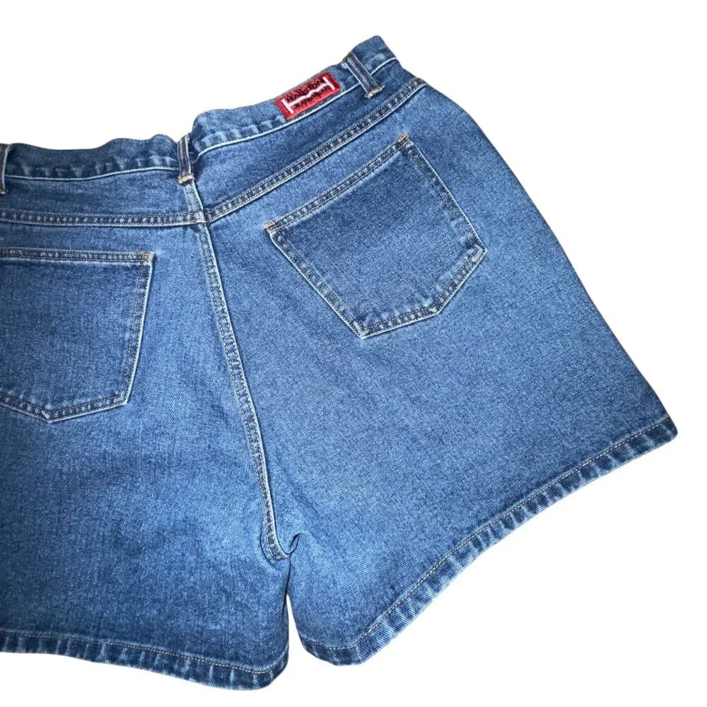 Vintage Halston Medium Wash Mom Shorts Womens 16 Retro Pockets Logo Blue - Picture 6 of 7